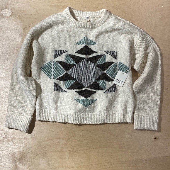 a.n.a Cream and Black Geometric Sweater Large (OX) - Picture 5 of 10